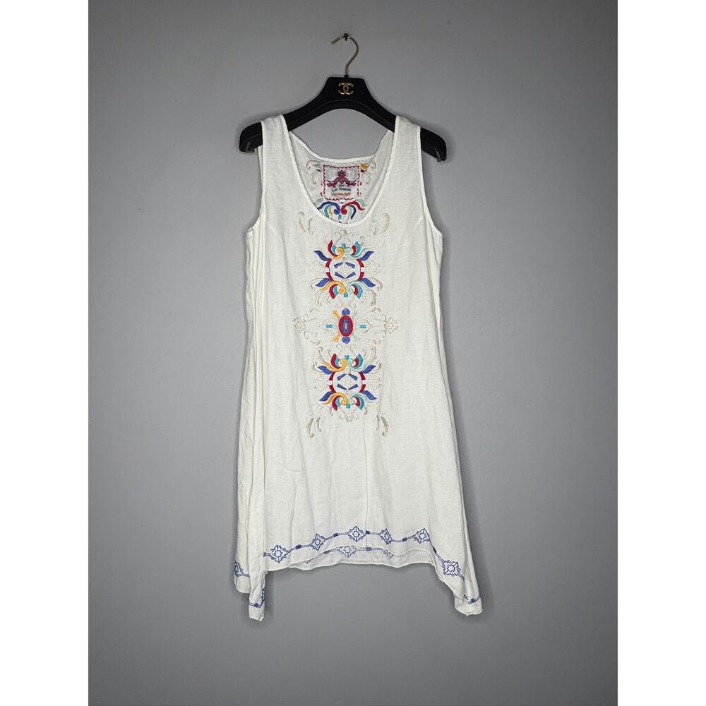 JW Johnny Was Women's Size Medium White Embroidered Tunic Mini Dress Sleeveless